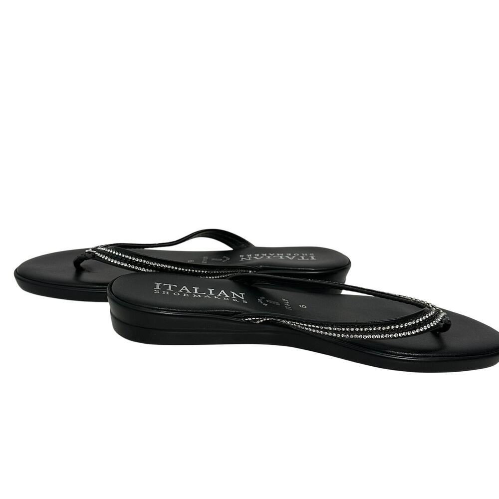 Italian Shoemakers Black Rhinestone Flip Flop Sandals Made in Italy Size 6 - Picture 4 of 11